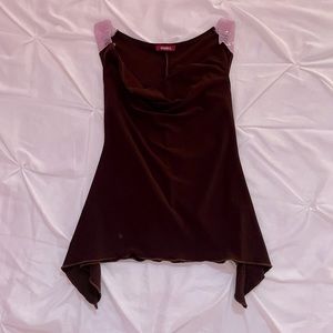 Brown with Sequin Straps Cowl Neck Y2K Tank Top, Size S